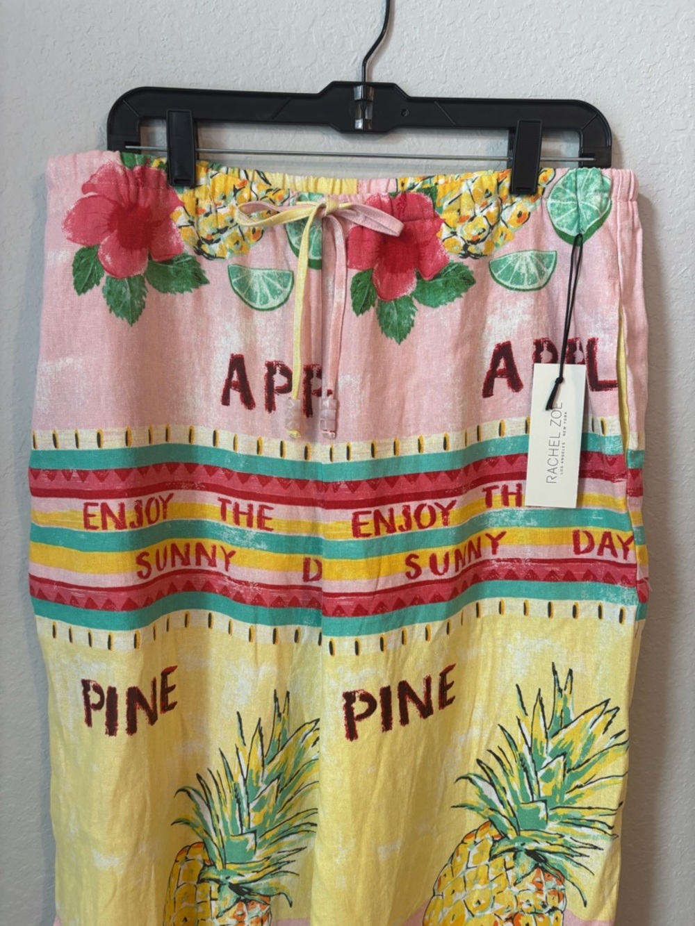 NEW NWT Rachel Zoe Pink & Yellow Tropical Print Wide Leg Linen Blend Pants - Picture 4 of 9